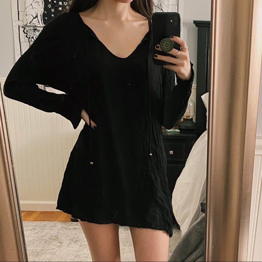 Athena Gauzy Black Mini Long Sleeve Dress